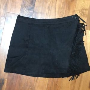 Black Suede Fringe Skirt